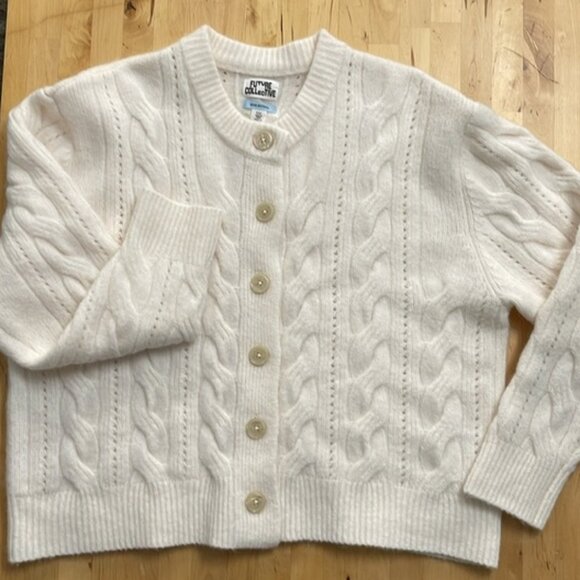 FUTURE COLLECTIVE CABLE KNIT BIG BUTTON-DOWN CARDIGAN SWEATER XXL OFF-WHITE CREW - Picture 9 of 9